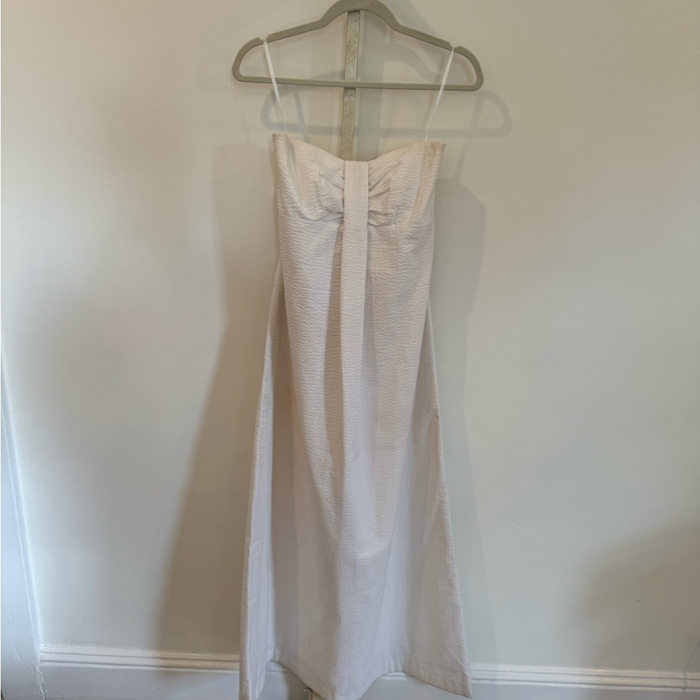 White Seersucker Strapless Dress